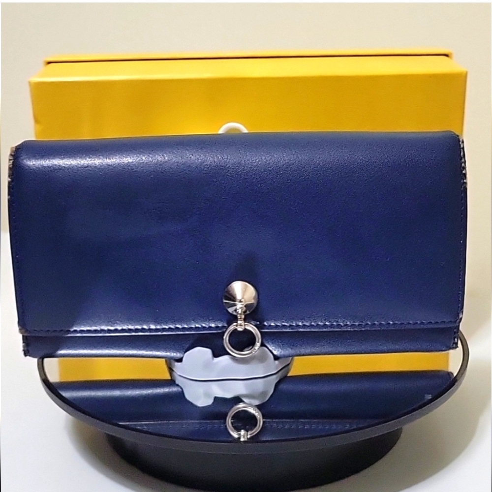 FENDI, Navy, Long Leather Wallet with branded FENDI box